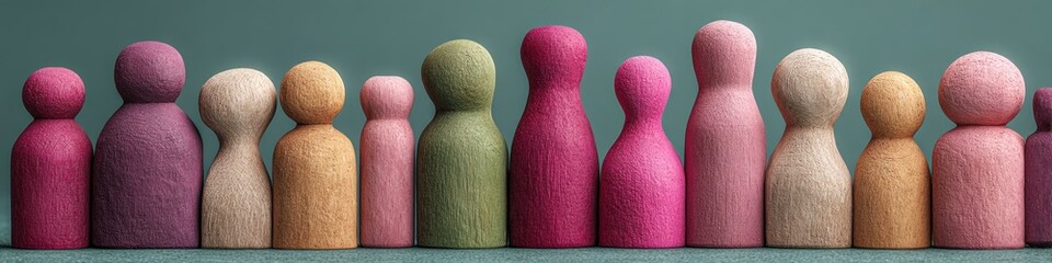 Aufkleber - Inclusive Workforce Symbolism Handcrafted Wooden Figurines Represent Organizational Diversity, Equity, and Collaborative Team Dynamics in Modern Workplace Design