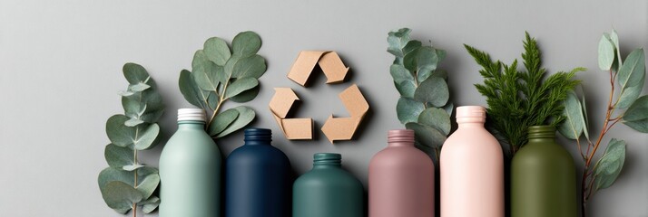 Poster - Circular Economy Minimalist Composition Eco-Conscious Recycling Symbol with Sustainable Packaging and Botanical Elements - Zero Waste Design for Green Marketing Strategies