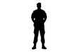 © Adopik - Silhouette of a soldier wearing a beret and uniform standing with hands in pockets on a white background