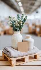 Poster - Minimalist Wellness Styling Industrial Chic Eucalyptus Display with Soft Textures - Modern Lifestyle Branding for Sustainable Calm and Creative Merchandising