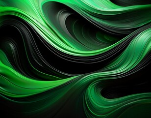 Fototapete - captivating abstract fluid waves in green and black generative ai
