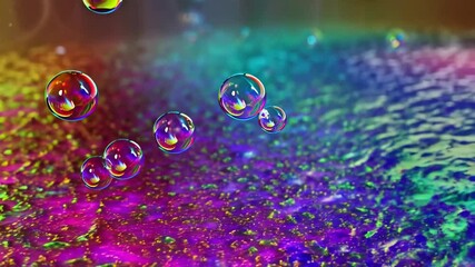 Poster - Abstract vibrant background with floating iridescent bubbles. Artistic concept for art, soap, water, colors, oil slick and reflection.