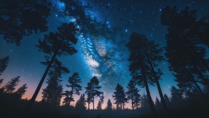 Wall Mural - night sky over forest trees.