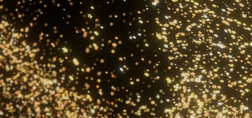 Aufkleber - Sparkling gold and white stars on black background. Festive, magical.