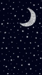Wall Mural - moon and stars shiny glitter glowing on night sky animation, kids lullaby and nursery rhyme vertical social media motion background