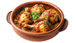 © Syafitri - Deliciously cooked chicken drumsticks in a rustic pot with vibrant vegetables and herbs