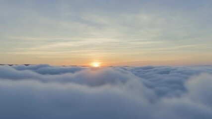 Poster - Golden Horizon: A mesmerizing sunrise bathes the sky, casting a warm, golden glow over a sea of soft, fluffy clouds, evoking a sense of peace, tranquility, and the dawn of a new day.