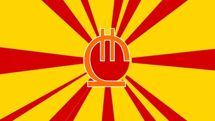Poster - Lary symbol on the background of animation from moving rays of the sun. Large orange symbol increases slightly. Seamless looped 4k animation on yellow background