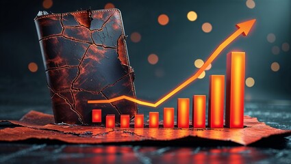Poster - Data analysis in a modern workspace showcasing a rising trend with a distressed notebook and glowing graph at night