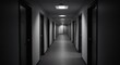 © ArtStock - Long Dimly Lit Hallway with Many Doors in Black and White
