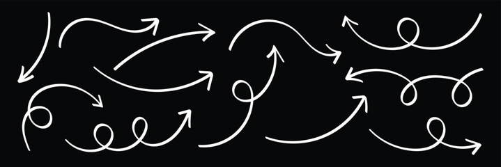 Poster - Hand drawn arrow collection. Circular scribble doodle vector illustration. 