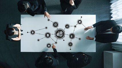 Poster - Business Team Collaborating on Key Performance Indicators and Strategy Development during Meeting around Modern Table with Digital Analytics Concept. Amity