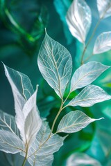 Poster - Delicate translucent leaves creating a stunning visual contrast against a soft green background in bright light