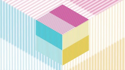 Fototapete - Colorful abstract 3d cube with minimal lines, geometric tech background. Seamless looping concept linear motion design. Video animation Ultra HD 4K 3840x2160