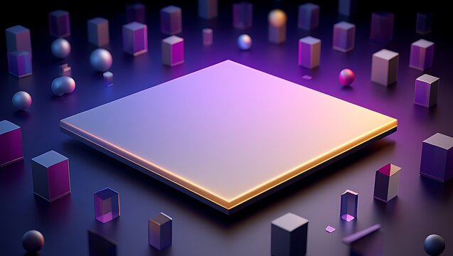 Abstract 3d render of geometric shapes and illuminated platform