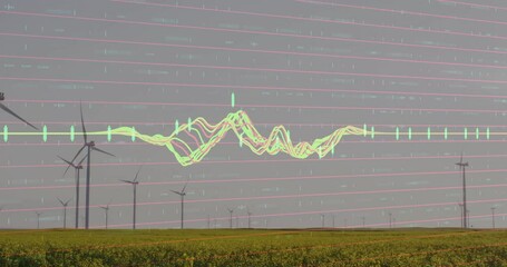 Poster - Neon waveform overlay emerging over turbines, morphing across frame, visualizing turbine output