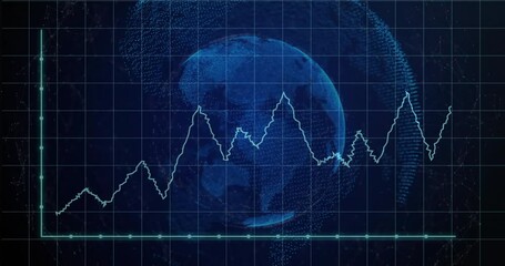 Poster - On startup grid display appearing, rotating globe then showing trend rising oscillating retracting
