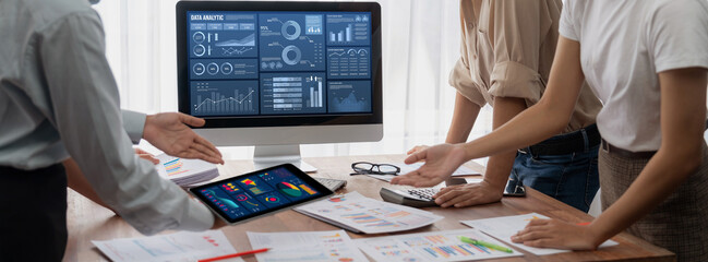 Fototapete - Business data dashboard provide business intelligence analytic for marketing strategy planning brisk with big data set to analyze customer demands and foreseeing business future
