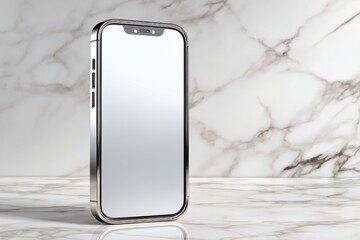 Poster - a modern smartphone with a blank screen is placed on a marble surface, showcasing a clean and sophis
