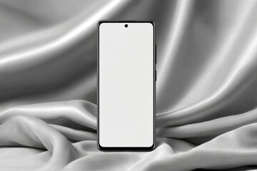 Aufkleber - Modern frameless smartphone with a blank white screen placed on a silk background, showcasing design and technology concept for various applications.