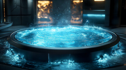Poster - circular futuristic spa with glowing water.
