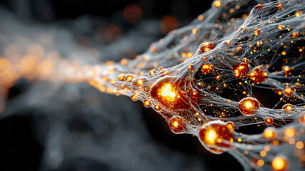 Poster - Hyper-detailed close-up of a glowing neural structure, showcasing synaptic connections and electrical impulses