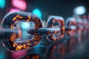 Poster - a visually stunning digital chain composed of glowing nodes representing secure data connections, il