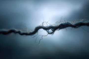 Poster - a dramatic close-up of dark yarn, twisting and turning against a soft, blurry background with gentle