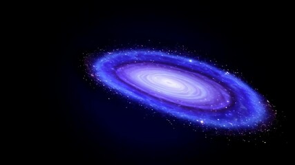 Wall Mural - Spectacular spiral galaxy illustration with bright blue and purple hues against a black background; galactic core and swirling cosmic dust.