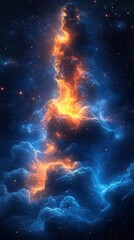 Wall Mural - Vibrant cosmic clouds illuminated in orange and blue during a stellar event in deep space