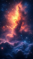 Wall Mural - Vibrant cosmic cloud formation glowing in deep space surrounded by twinkling stars