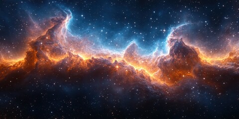 Wall Mural - Vibrant cosmic nebula illuminated by starlight in deep space, showcasing colorful gas clouds and sparkling stars against black backdrop
