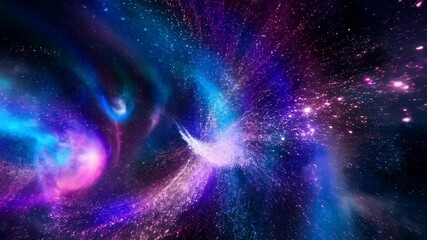 Wall Mural - Swirling cosmic dust and particles in galaxy formation animation for space exploration or sci-fi background visuals, deep space background