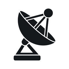 Poster - Satellite Dish Icon Black Silhouette on White Background for Communication Technology