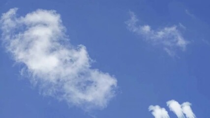 Poster - Celestial Dance: A serene composition of cumulus clouds gracefully adorning a vibrant, cloudless blue sky, symbolizing peace, tranquility, and boundless freedom. 
