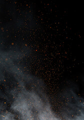 Poster - Smoke and particles floating in the dark, abstract background.