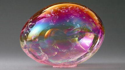 Wall Mural - a multicolored glass vase rests atop a white countertop alongside a gray wall, featuring bubbles wit