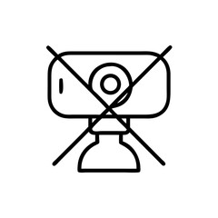 Poster - A crossed out webcam device in a simple graphic representing privacy and security concerns online now seen here