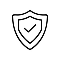Poster - Outline drawing of a protective emblem with a checkmark inside, isolated on a white background design element
