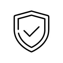 Fototapete - Outline drawing showing a shield shape with a checkmark symbol inside on a white background design element