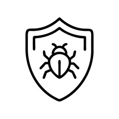 Poster - Black outline of a shield containing a small insect inside, isolated on a white background design element