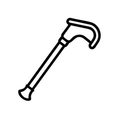 Poster - A simple line drawing of a black walking stick with a curved handle on a white background image here now