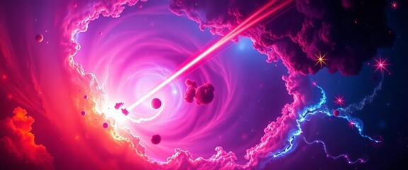 Wall Mural - Vibrant, swirling nebula with comet tails and star bursts; ample white space, graphic design,  digital art