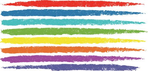 colorful line brush strokes vector set - rainbow colors parallel marks with grunge texture. hand dra