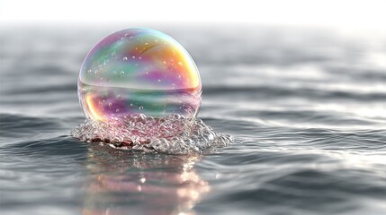 Wall Mural - a bubble floating atop a water body amidst a blue sky