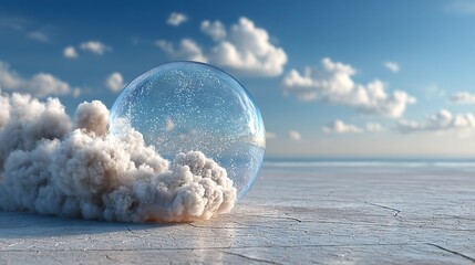 Wall Mural - bubble with smoking tiles, blue sky, and white clouds
