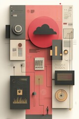 Aufkleber - Modern abstract illustration combining technology, data and cloud computing