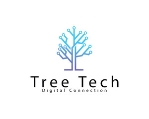 Fototapete - tree tech logo creative design concept smart digital connect network