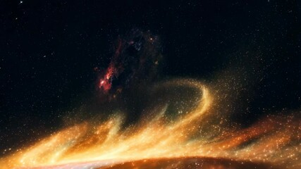 Wall Mural - abstract motion background with dynamic stars, nebula clouds, cosmic energy field and vibrant orange