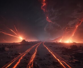 Fototapete - Crimson sparks illuminate midnight, fiery trails float in the void ,  cosmic,  powerful,  smoke